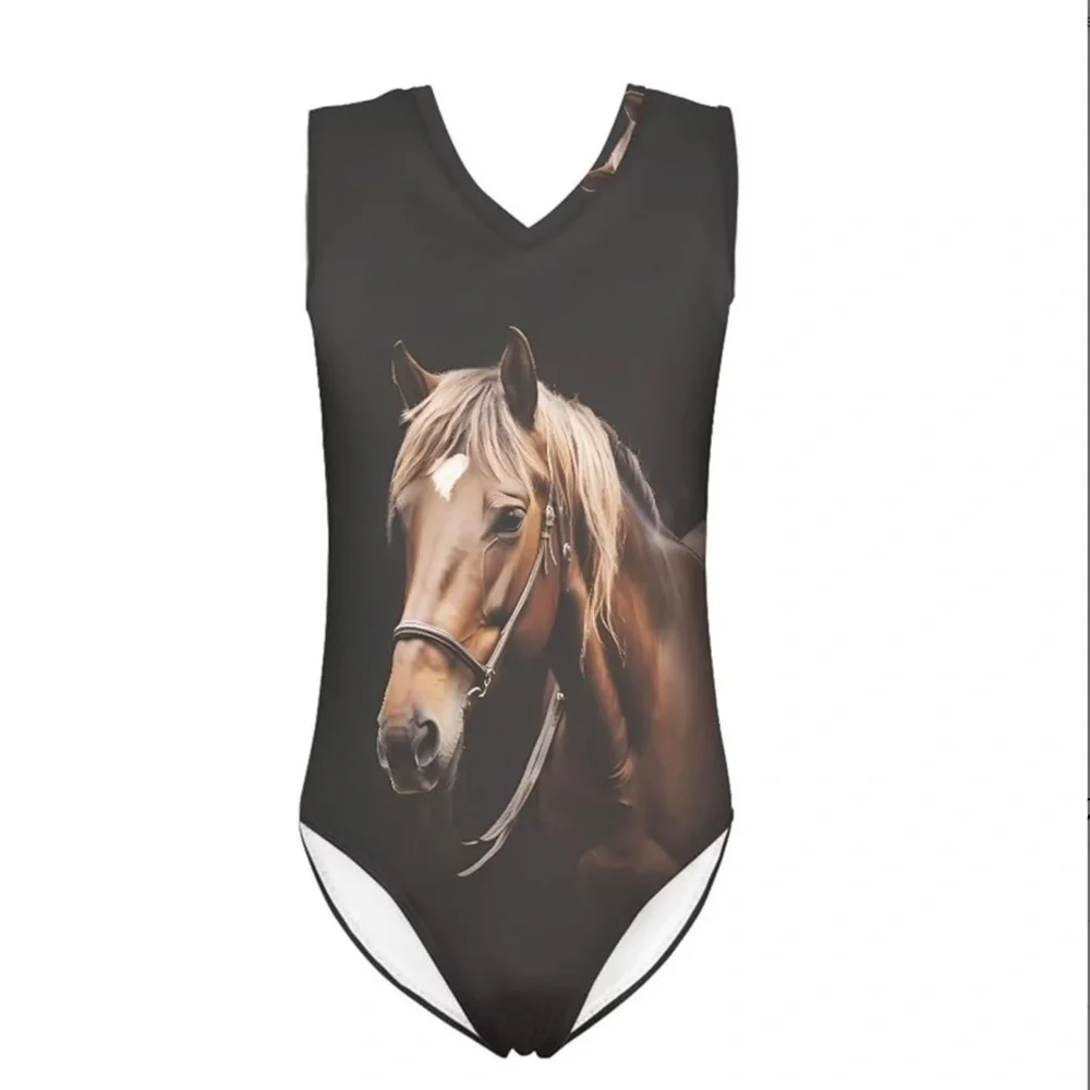 High Cut Swimming Costume Girls One Piece Gogh‎ Horse Print Size 14 - Picture 2 of 3
